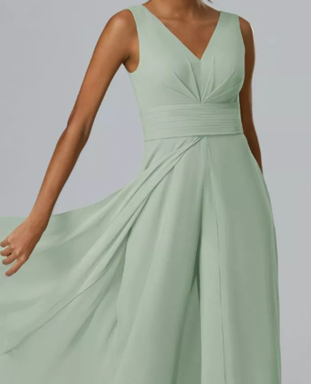 AW BRIDAL SZ 4 S chiffon sage green Plaoido party wedding jumpsuit NEW B51